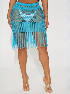 Fashion Nova Lucy Crochet Cover Up Skirt in Blue